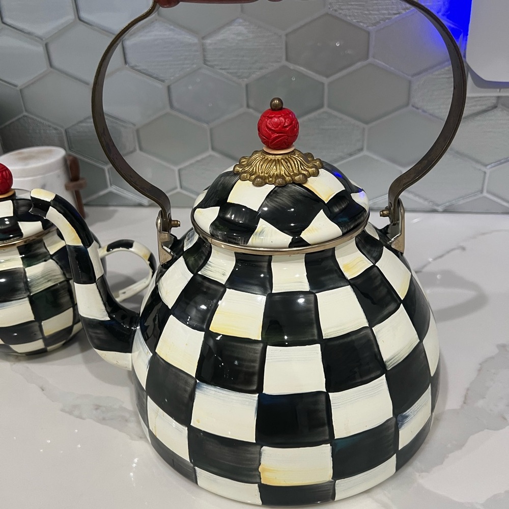 Checkered Teapot with Red Accent